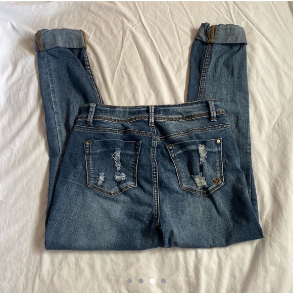 Distressed cuffed dark wash jeans - Picture 3 of 4